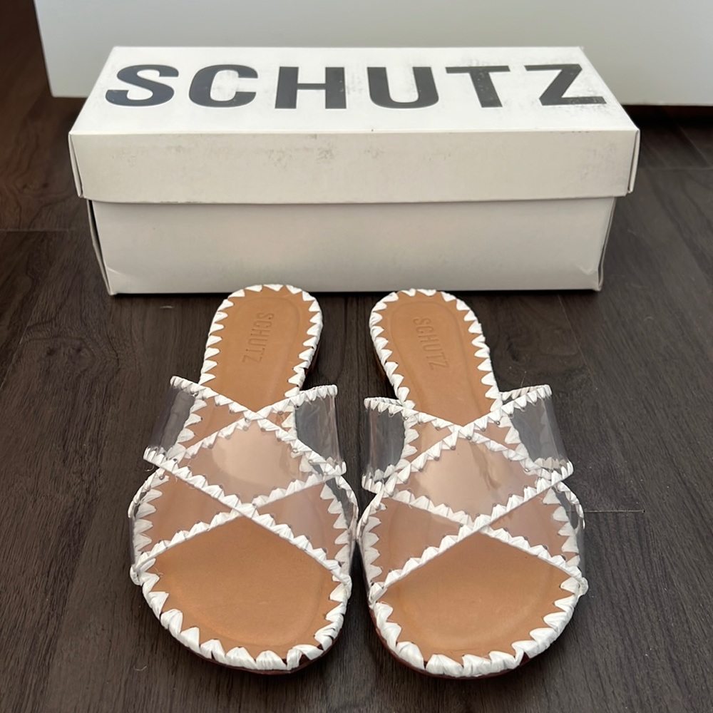 Schutz Clear and White Aya Sandal 8.5